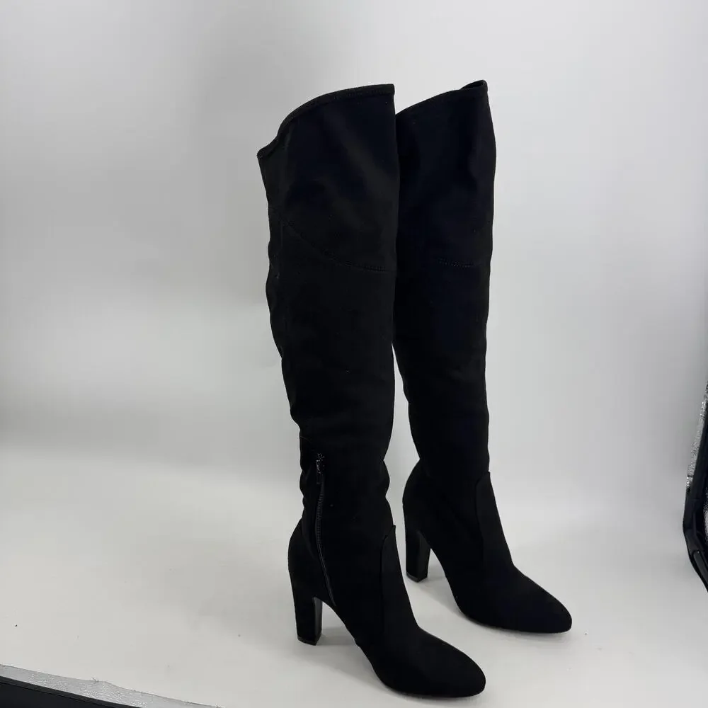 Unisa Over The Knee Riding Boots Womens 8.5M Black Faux Suede Block Heel Dressy